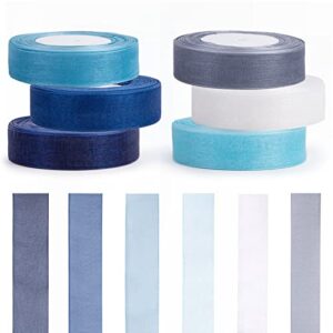 VGOODALL Blue Organza Ribbons, 6 Rolls Tulle Organza Ribbons 300Yd Sheer Chiffon Ribbons for DIY Crafts Gift Wrapping Winter Ocean Frozen Theme Decoration