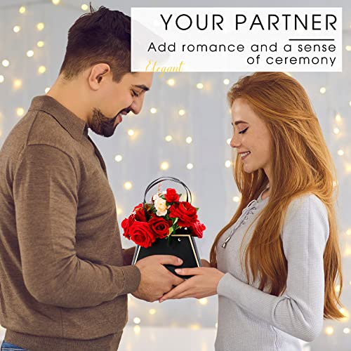 12 Pcs Craft Paper Flower Gift Bags Portable Bouquet Bags Box with Handle Waterproof Bouquet Gift Box Flowers Trapezoidal Florist Packaging Wrap for Valentine's Day Mother's Day (Black, White)