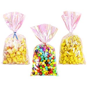 yotelab easter cellophane treat bags, 6×12 inches iridescent holographic cellophane goodie bags, party favors bags with twist ties,100pieces