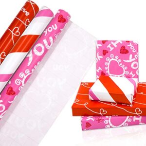 fancy land valentines wrapping paper with cut lines for valentine’s day wedding holiday 3 pack