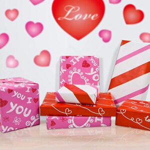 FANCY LAND Valentines Wrapping Paper with Cut Lines for Valentine’s Day Wedding Holiday 3 Pack