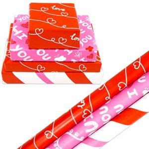 FANCY LAND Valentines Wrapping Paper with Cut Lines for Valentine’s Day Wedding Holiday 3 Pack