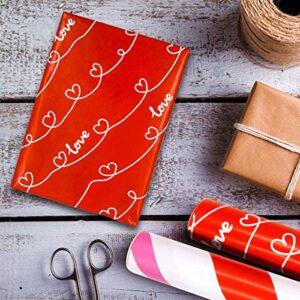 FANCY LAND Valentines Wrapping Paper with Cut Lines for Valentine’s Day Wedding Holiday 3 Pack