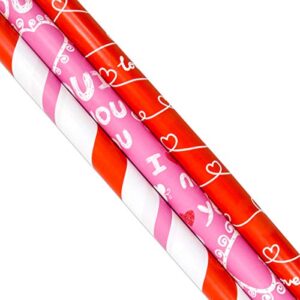 FANCY LAND Valentines Wrapping Paper with Cut Lines for Valentine’s Day Wedding Holiday 3 Pack