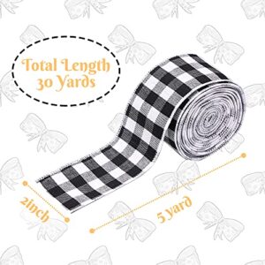 Woiworco 6 Rolls 30 Yards Buffalo Plaid Stripe Ribbon Wired Edge Ribbon, 2 inch Wired Ribbon for Gift Wrapping, Ribbon for Bow Maker Crafts DIY Wrapping Decoration