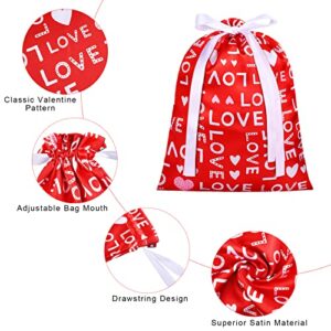 Fovths 9 Pack Large Valentines Gift Bags with Drawstring Satin Fabric Gift Wrapping Bags Bulk for Valentines Day Gifts Anniversaries Treats and Party Favors (3 Assorted Size)