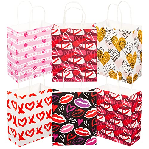 OuMuaMua 20Pcs Valentines Day Decorations Gift Bags with Handles, 7.25" x 9" x 3.5" Pink Red Hearts Paper Bags for Valentine's Day School Classrooms Exchange Party Favors Gift Goody Bags