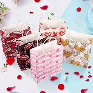 OuMuaMua 20Pcs Valentines Day Decorations Gift Bags with Handles, 7.25" x 9" x 3.5" Pink Red Hearts Paper Bags for Valentine's Day School Classrooms Exchange Party Favors Gift Goody Bags