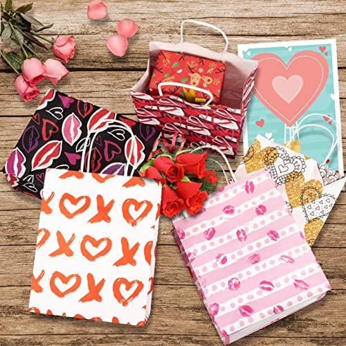 OuMuaMua 20Pcs Valentines Day Decorations Gift Bags with Handles, 7.25" x 9" x 3.5" Pink Red Hearts Paper Bags for Valentine's Day School Classrooms Exchange Party Favors Gift Goody Bags