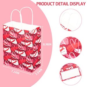 OuMuaMua 20Pcs Valentines Day Decorations Gift Bags with Handles, 7.25" x 9" x 3.5" Pink Red Hearts Paper Bags for Valentine's Day School Classrooms Exchange Party Favors Gift Goody Bags