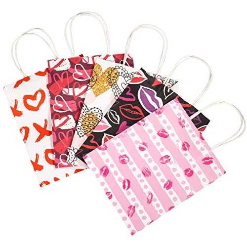 OuMuaMua 20Pcs Valentines Day Decorations Gift Bags with Handles, 7.25" x 9" x 3.5" Pink Red Hearts Paper Bags for Valentine's Day School Classrooms Exchange Party Favors Gift Goody Bags