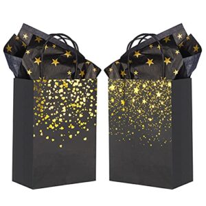 sharlity small black gold gift bags 24pcs party paper bags with star tissue paper for new year, birthday, wedding, bridal, baby shower, black and gold party supplies (8.3 x 5.9 x 3.1inch)