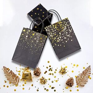 Sharlity Small Black Gold Gift Bags 24pcs Party Paper Bags with Star Tissue Paper for New Year, Birthday, Wedding, Bridal, Baby Shower, Black and Gold Party Supplies (8.3 x 5.9 x 3.1inch)