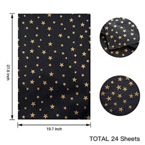 Sharlity Small Black Gold Gift Bags 24pcs Party Paper Bags with Star Tissue Paper for New Year, Birthday, Wedding, Bridal, Baby Shower, Black and Gold Party Supplies (8.3 x 5.9 x 3.1inch)