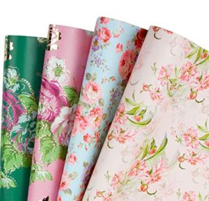 ruspepa gift wrapping paper sheets – floral design perfect for wedding,birthday, mothers day, congrats – 8 folded sheets – 19.65 x27.5 inches