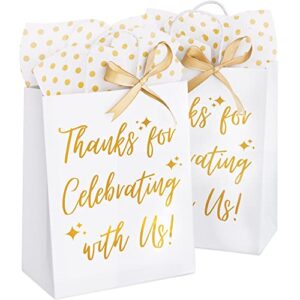 25 pack wedding gift bag with tissue paper – gold wedding gift bags for hotel guests, welcome bags for wedding guests bulk, wedding gift bags for hotel guests, wedding welcome bags, thank you gift bags medium size (8″l x 4.5″w x 10″h, white)