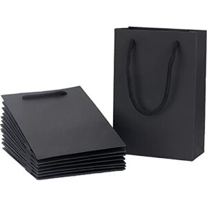 katfort mini small black paper gift bags 50 pack, 5.1×2.4×7.5inch small black gift bags bulk with cotton handle, small size matte black bags for gifts kraft paper bag
