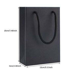 Katfort Mini Small Black Paper Gift Bags 50 Pack, 5.1x2.4x7.5inch Small Black Gift Bags Bulk with Cotton Handle, Small Size Matte Black Bags for Gifts Kraft Paper Bag