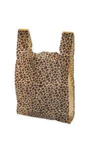 flawless packaging 100 leopard print plastic t-shirt bags with handles bulk 11 ½” x 6” x 21”
