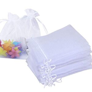 Stratalife 100PCS 5X7 inch White Organza Bags Drawstring Favor Pouches for Wedding Favor Jewelry Gift Bags (White 5x7)