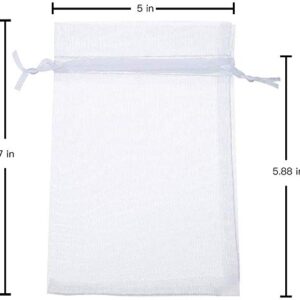 Stratalife 100PCS 5X7 inch White Organza Bags Drawstring Favor Pouches for Wedding Favor Jewelry Gift Bags (White 5x7)