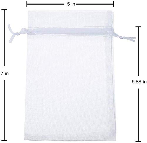 Stratalife 100PCS 5X7 inch White Organza Bags Drawstring Favor Pouches for Wedding Favor Jewelry Gift Bags (White 5x7)