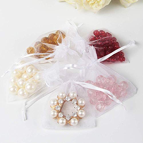 Stratalife 100PCS 5X7 inch White Organza Bags Drawstring Favor Pouches for Wedding Favor Jewelry Gift Bags (White 5x7)