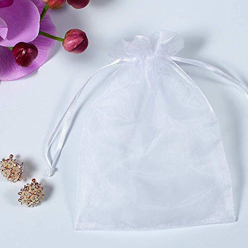 Stratalife 100PCS 5X7 inch White Organza Bags Drawstring Favor Pouches for Wedding Favor Jewelry Gift Bags (White 5x7)