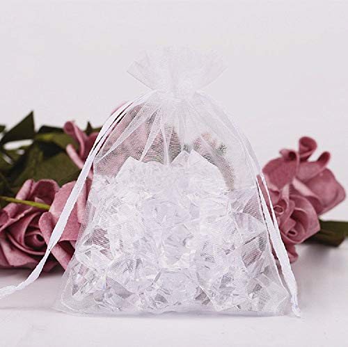 Stratalife 100PCS 5X7 inch White Organza Bags Drawstring Favor Pouches for Wedding Favor Jewelry Gift Bags (White 5x7)