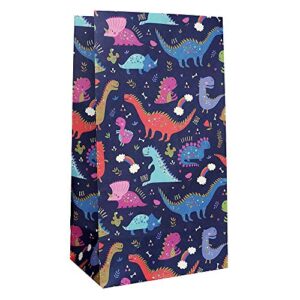 dinosaur favor bags – 24-count colorful cute dinosaur pattern design printed on dark blue kraft paper goodie gift bags – dino party supplies for dinosaur theme birthday party – 9.5″ x 5.5″ x 3.25″