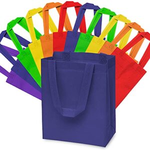 gift bags bulk – 12 pack small reusable bag with handles, cute assorted rainbow solid color fabric gift wrap tote for kids birthday gifts & party favors, presents, christmas, goodie bags – 8x4x10