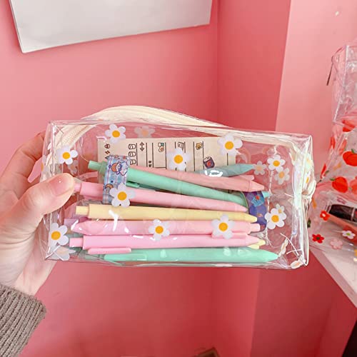 Cute Pencil Case Kawaii Pencil Pouch, Flowers Pencil Box Bag Clear Pen Case Organizer Holder, Large Capacity Girls Boys Stationery Storage Bag With Zipper for School Supplies, Travel, Office 3 Pack