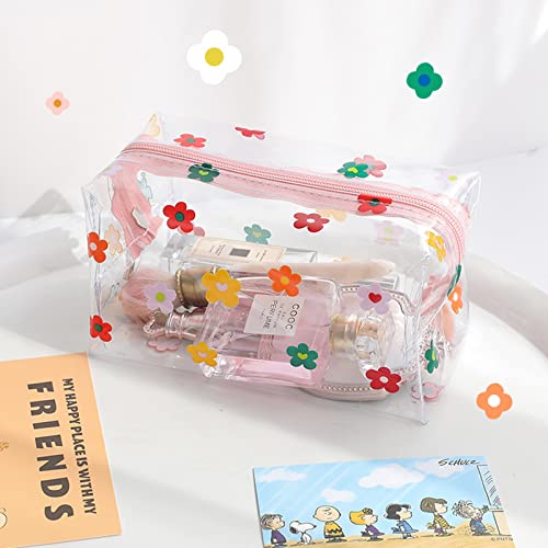 Cute Pencil Case Kawaii Pencil Pouch, Flowers Pencil Box Bag Clear Pen Case Organizer Holder, Large Capacity Girls Boys Stationery Storage Bag With Zipper for School Supplies, Travel, Office 3 Pack
