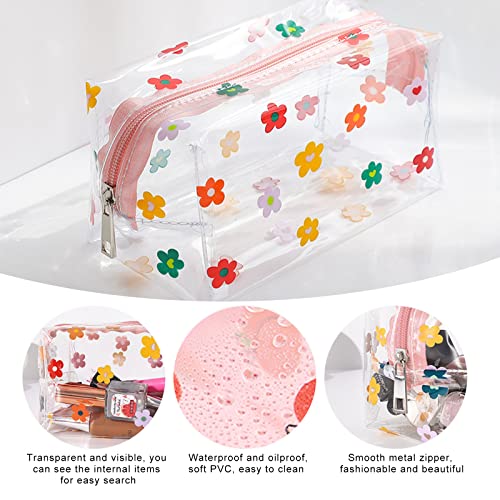 Cute Pencil Case Kawaii Pencil Pouch, Flowers Pencil Box Bag Clear Pen Case Organizer Holder, Large Capacity Girls Boys Stationery Storage Bag With Zipper for School Supplies, Travel, Office 3 Pack