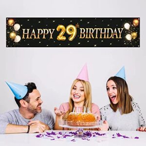 Kimini-Ki Happy 29th Birthday Banner, Lager 29th Birthday Banner Backdrops, 29th Years Old Decor, 29th Birthday Party Decorations for Men or Women - Black and Gold (29th)