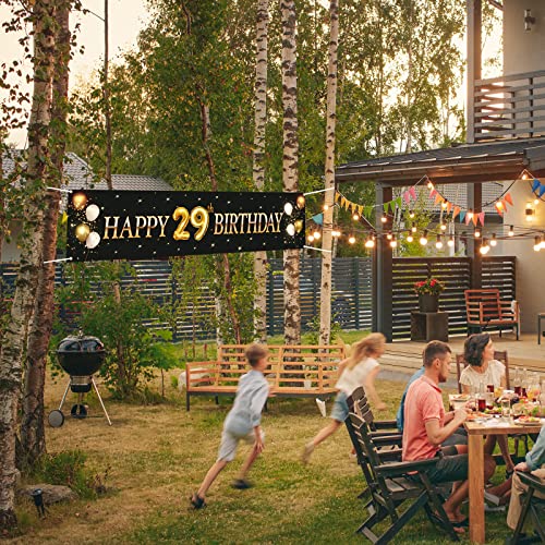 Kimini-Ki Happy 29th Birthday Banner, Lager 29th Birthday Banner Backdrops, 29th Years Old Decor, 29th Birthday Party Decorations for Men or Women - Black and Gold (29th)