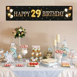 Kimini-Ki Happy 29th Birthday Banner, Lager 29th Birthday Banner Backdrops, 29th Years Old Decor, 29th Birthday Party Decorations for Men or Women - Black and Gold (29th)