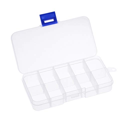 uxcell Clear Jewelry Box - Plastic Bead Storage Container, Earrings Storage Organizer with Adjustable Dividers, 10 Compartments