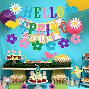 Hello Spring Banner, Spring Banner Garland, Spring Decorations for the Home, Spring Easter Theme Party Decorations, Spring Flower Banner Garland, Indoor Outdoor Mantel Fireplace Hanging Decor