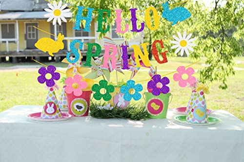 Hello Spring Banner, Spring Banner Garland, Spring Decorations for the Home, Spring Easter Theme Party Decorations, Spring Flower Banner Garland, Indoor Outdoor Mantel Fireplace Hanging Decor