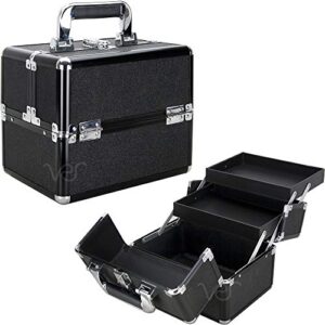 ver beauty 2-tiers extendable trays art craft supplies storage portable box tool case organizer travel – vk002, black glitter
