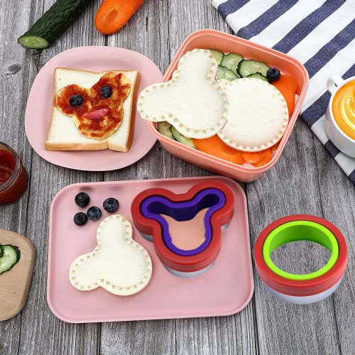 LETTO & TAILOR 41 Pieces Wooden Kids Kitchen Knife Set and Sandwich Cutter for Kids Gloves Cutting Board Fruit Vegetable Crinkle Cutters Sandwich Cutter, Mickey Shapes Mold