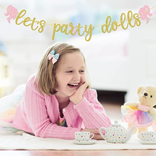 Let's Party Dolls Banner, Bridal Shower, Girls Night, Bachelorette Party Decorations (Glitter Gold)