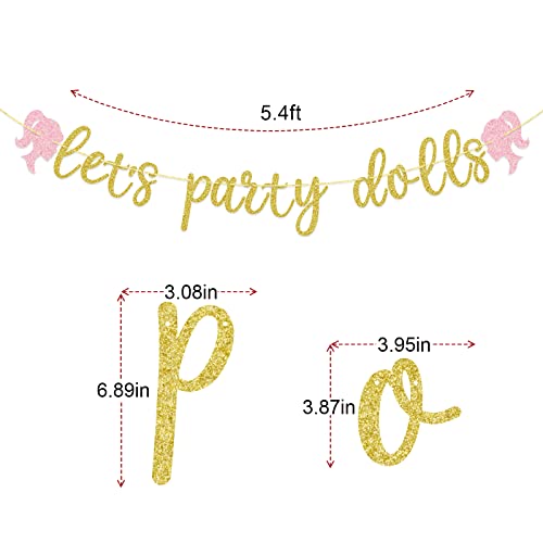 Let's Party Dolls Banner, Bridal Shower, Girls Night, Bachelorette Party Decorations (Glitter Gold)