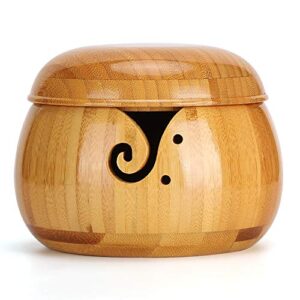 wooden yarn bowl yarn storage bowl with removable lid home needlework yarn holder for knitting and crochet accessories kit