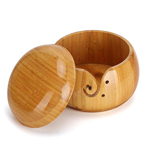 Wooden Yarn Bowl Yarn Storage Bowl with Removable Lid Home Needlework Yarn Holder for Knitting and Crochet Accessories Kit