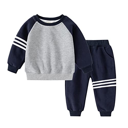 Avidqueen Toddler Baby Boy Clothes Sweatshirt Outfits Little Boy Outfits Long Sleeve Tops and Pants Set(5-Navy gray,2-3T)