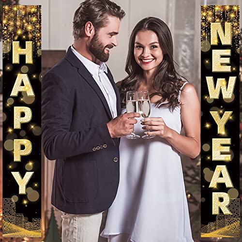 Labeol Happy New Year Banner,72 x 12 Inch Large New Year Front Door Porch Sign Hanging Banner Decorations New Years Eve Party Supplies 2023,Happy New Year Decorations for Outdoor Indoor Home Wall