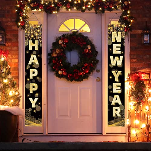 Labeol Happy New Year Banner,72 x 12 Inch Large New Year Front Door Porch Sign Hanging Banner Decorations New Years Eve Party Supplies 2023,Happy New Year Decorations for Outdoor Indoor Home Wall