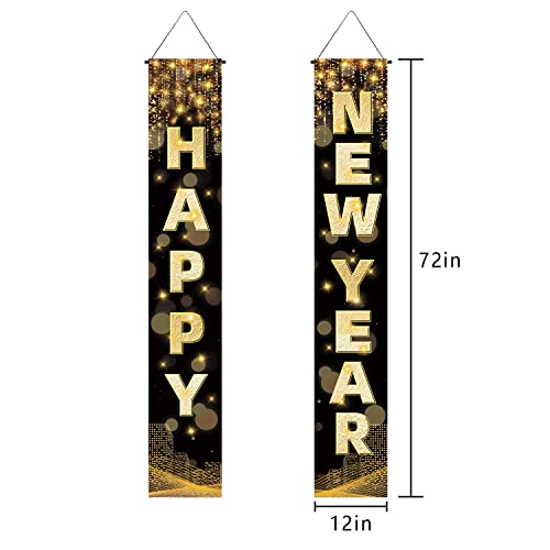 Labeol Happy New Year Banner,72 x 12 Inch Large New Year Front Door Porch Sign Hanging Banner Decorations New Years Eve Party Supplies 2023,Happy New Year Decorations for Outdoor Indoor Home Wall